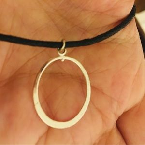 Silver oval 925 handmade cord necklace 18 inch